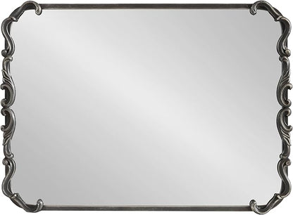 Kate and Laurel Traditional Rounded Rectangle Ornate Mirror; 20 x 27; Black; Ornamental Round Rectangular Classic Framed Wall Mirror for Bathroom Vanity or Fireplace Mantel