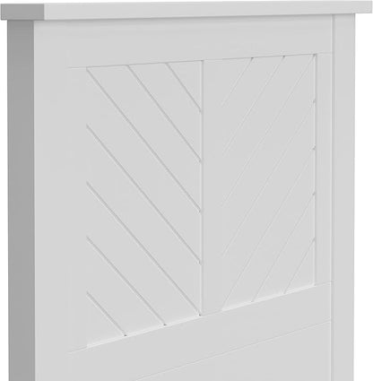 Serene Poplar Wood Twin Size Headboard in White, Modern Farmhouse Panel with Chevron Scoring, Casual Coastal Style, Easy Assembly, Quality Materials