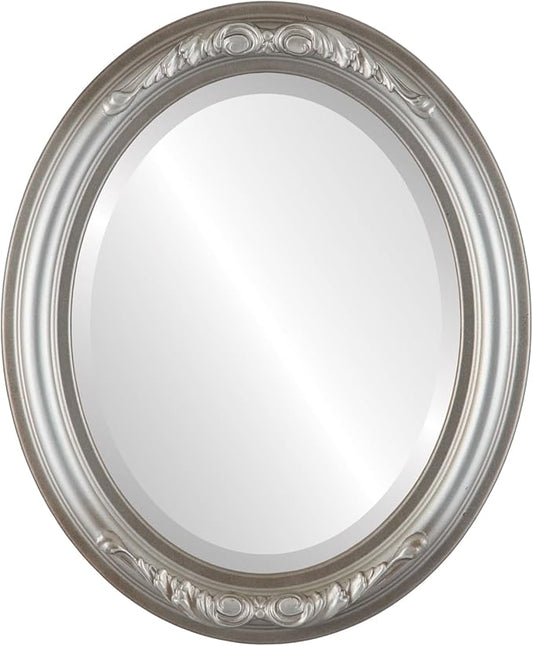 OVALCREST Oval Beveled Wall Mirror for Home Decor - Florence Style - Silver Shade - 32" x 26"
