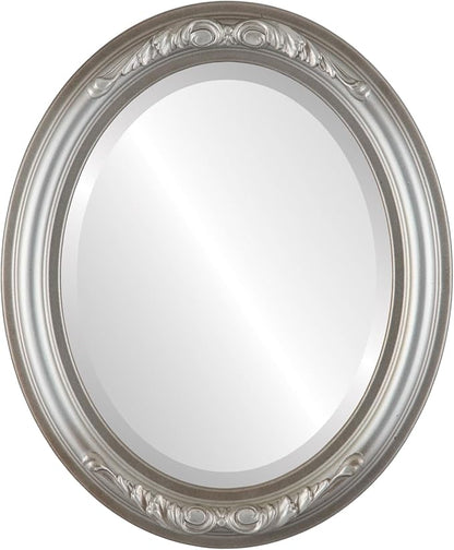 OVALCREST Oval Beveled Wall Mirror for Home Decor - Florence Style - Silver Shade - 34" x 24"