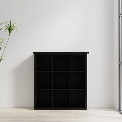 SIMPLIHOME Artisan Bookcase - 45 inch Tall 9-Cube Solid Wood Cube Organizer in Black, Transitional Storage Bookcase for Living Room, Study Room or Office with Fixed Shelves and Tapered Legs