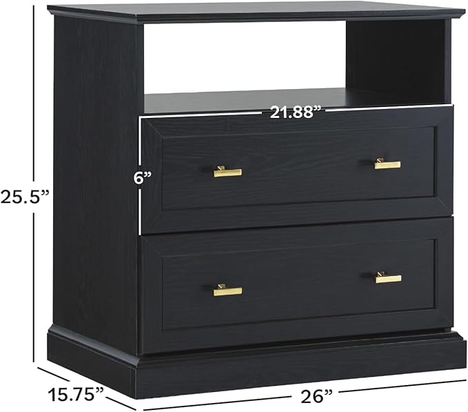 Walker Edison Clyde EZ Assembly Rustic 2-Drawer Open-Cubby Nighstands End Side Tables Living Room Bedroom Storage, Black