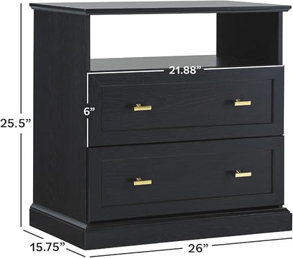Walker Edison Clyde EZ Assembly Rustic 2-Drawer Open-Cubby Nighstands End Side Tables Living Room Bedroom Storage, Black