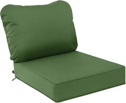 AAAAAcessories Outdoor Deep Seat Cushions, Waterproof, Fade-Resistant Patio Furniture Replacement Cushions, 25.5" x 25.5" x 5" + 25.5" x 19", Dark Moss Green
