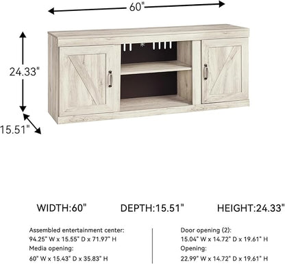 Signature Design by Ashley Bellaby Farmhouse Large TV Stand up to 60" with 3 Adjustable Shelves and Fireplace Option, White