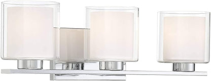 Possini Euro Design Dorris Modern Wall Mount Light Chrome Silver Hardwired 22" Wide 3-Light Fixture Clear Outer Opal Inner Glass Shade for Bedroom Bathroom Vanity Reading Living Room Hallway