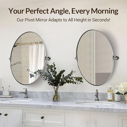 ANDY STAR Oval Bathroom Mirror, 22" x 34" Chrome Stainless Steel Metal Frame Pivoting Mirror for Over Sink with Adjustable Tilting Design, Vanity Mirror for Modern Wall