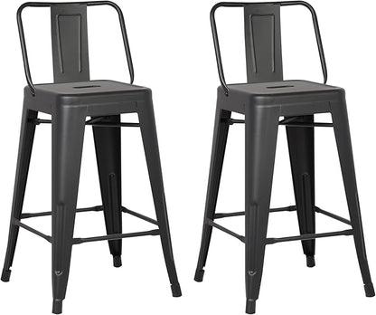 AC Pacific 24” Metal Barstool Set of 2 – Country Rustic Style with Low Back, Lightweight & Sturdy Build, Easy Assembly – Black Matte