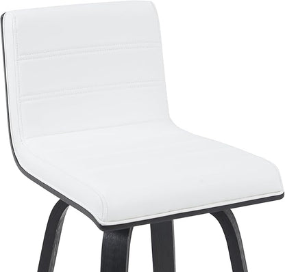 Armen Living Vienna Modern Swivel 30" Bar Height Barstool with White Faux Leather and Black Wood Finish