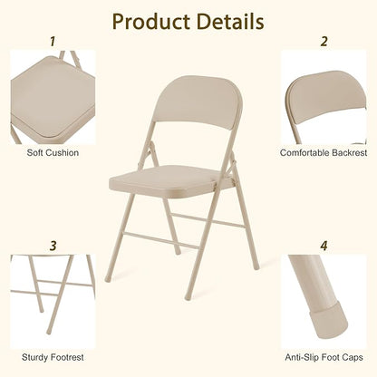 Khaki Folding Chairs 20 Pack with Padded Cushion and Back, Portable Duty Metal Frame Commercial Seat, Foldable Indoor Outdoor Chairs for Office Party Events Kitchen Dinning Wedding, 330-LBS Capacity