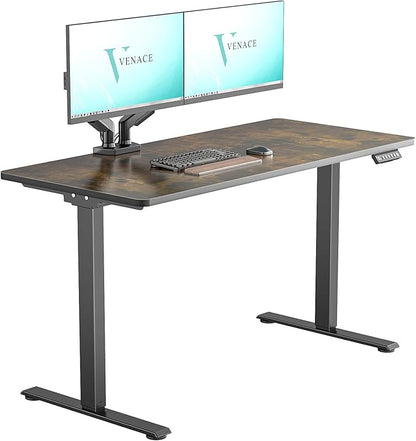 Dual Motor Electric Standing Desk with One Piece Desktop, 48 x 24 Inch Adjustable Height Sit to Stand Up Desk for Home Office, Work & Study, Black Frame & Brown Desktop (2 Packages)