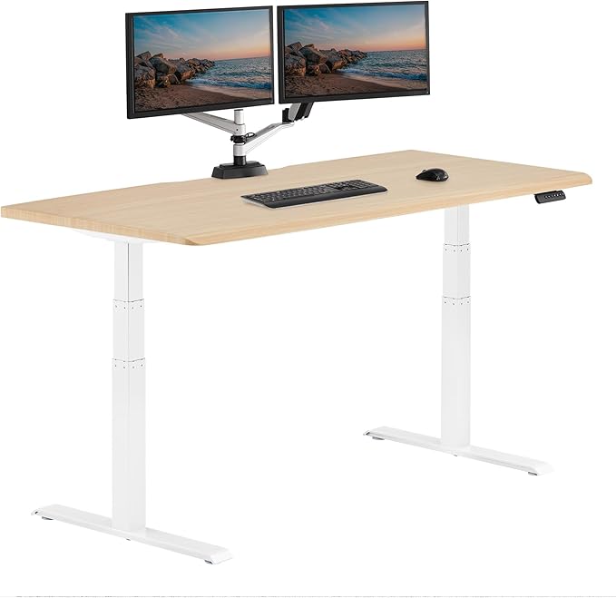 Vari ComfortEdge 72x30 Inch Electric Standing Desk – Height Adjustable Large Office Sit Stand VariDesk with Sloped Edge, Memory Presets, 180 LB Capacity + Tool-Free Assembly (Light Wood)