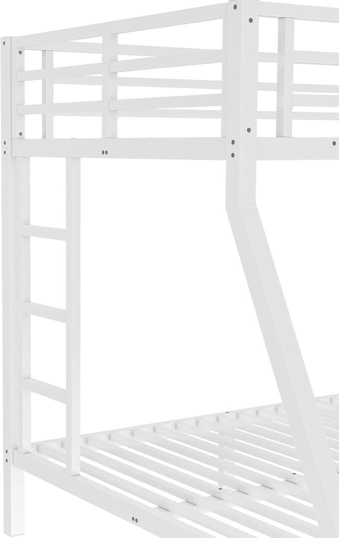 Bellemave Twin Over Full Bunk Bed for Teens, Twin Over Full Bunk Bed Frame with 2 Side Ladder and Full Length Guardrail, Easy Assemble Bunkbeds, Noise Reduced, Mattress Not Included, White