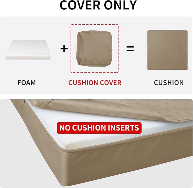 Easy-Going Waterproof Patio Cushion Covers 22x20x4 inch 4 Pack Replacement Non-Slip Outdoor Seat Cushion Slipcover with Zipper. Camel