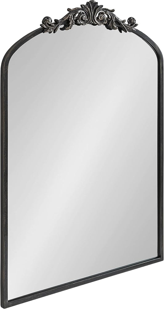 Kate and Laurel Arendahl Traditional Arch Mirror, 24 x 36, Antique Black, Baroque Inspired Wall Decor