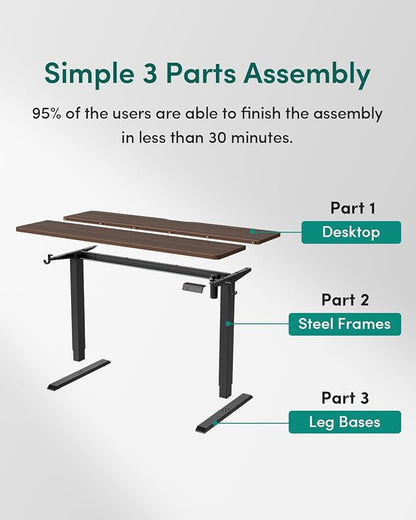 CubiCubi 48 x 24 Inches Electric Standing Desk, Height Adjustable Sit to Stand Desk, Home Office Table with Splice Board(Black Walnut)