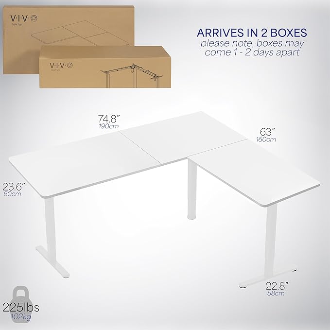 VIVO Corner Standing Desk, 75 x 63 inch Reversible L-Shaped Workstation, Electric Height Adjustment, Home, Office, and Reception Rooms, White Table Top White Frame, DESK-E3CTW-75