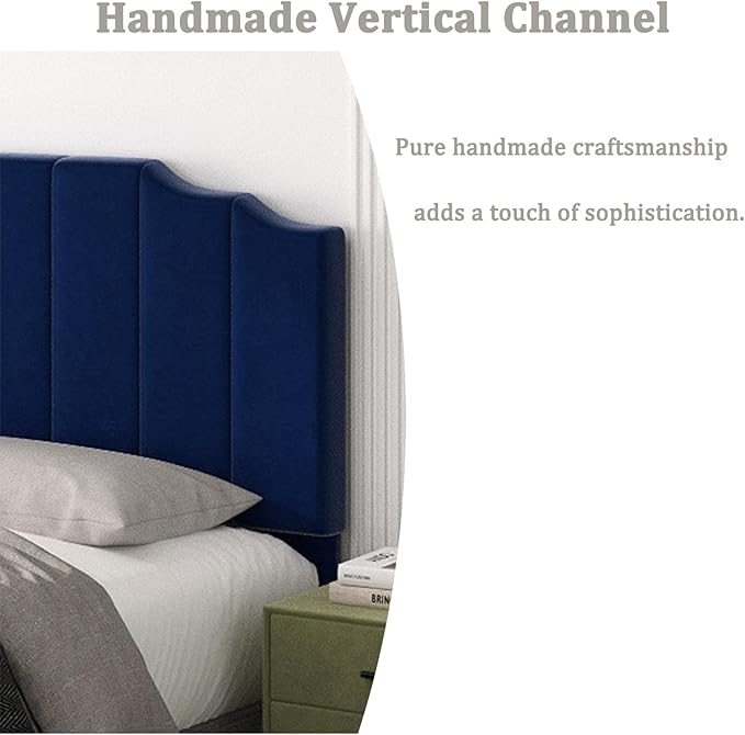 Queen Size Headboard Only, Velvet Wall Mounted Headboard Queen/Full Size for Adjustable Bed, Modern Vertical Channel Design with Curved Upholstered Head Board, Royal Blue