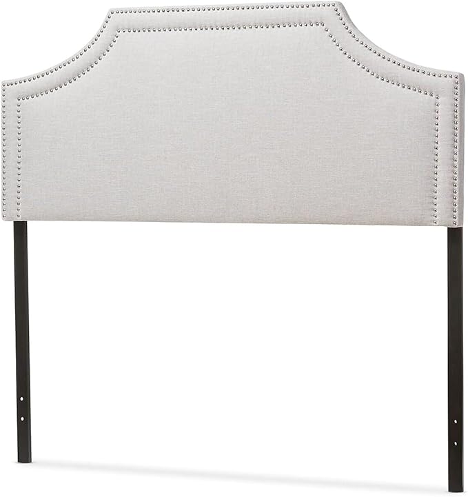 Urban Upmarket Modern and Contemporary Fabric Upholstered Headboard, Nailded Trim Head Board Beige/Queen