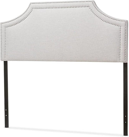 Urban Upmarket Modern and Contemporary Fabric Upholstered Headboard, Nailded Trim Head Board Beige/Queen