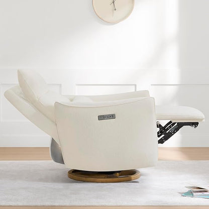 CHITA Swivel Rocker Recliner Chair, Power Nursery Glider Recliner, Nursery Rocking Chair with Adjustable Power Headrest, FSC Certified, Solid Wood Base, Cream