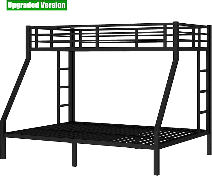 Higher Quality & Stronger Metal Twin XL Over Queen Bunk Bed, Thickened Heavy Duty More Stable Safer Black Steel Bunkbed Bunk Queen Bed (Easier to Assemble) (Twin XL Over Queen)