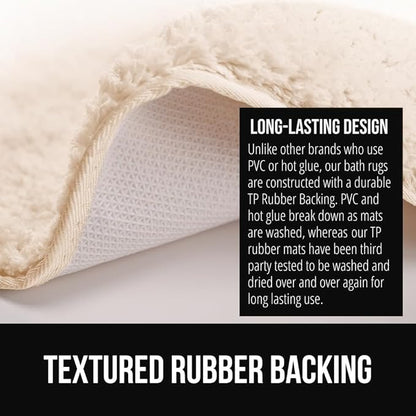 GORILLA GRIP Ultra Soft Plush Bathroom Rugs with Textured Rubber Backing, 40 x 24 Absorbent Quick Dry Bath Mat, Machine Washable Shower Mats, Home Décor Accessories Bathmat Rug Essentials, Ivory
