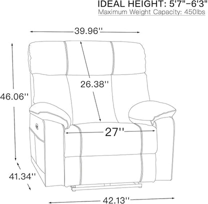 AEDI 450lbs Genuine Leather Power Recliner Chair for Big and Tall Adults Oversized Electric Reclining Sofa for Living Room,Extra Wide 27" Seat,USB Charging(Top Grain Leather,Light Gray)
