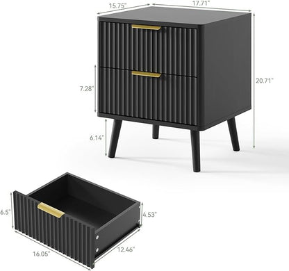 LYNSOM Fluted Dresser and Nightstand Sets 2 Piece, 2-Drawer Nightstands and 6-Drawers Dresser, Wood Bedroom Furniture Set for Home, Bedroom, Hallway, Black