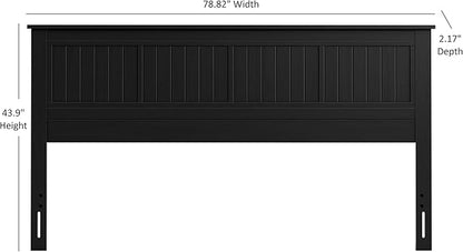 Serene Solid Wood Window-Pane Panel Headboard – Easy Assembly, Casual Coastal Style – King Size in Black