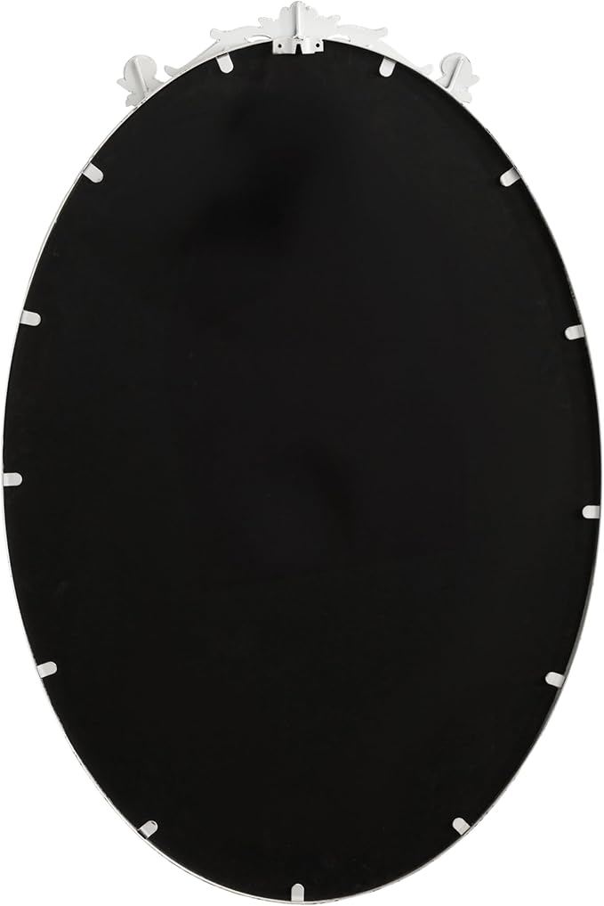 Kate and Laurel Arendahl Traditional Vertical Oval Wall Mirror, 24 x 36, Antique White, Vintage Glam Baroque-Inspired Round Bathroom Vanity Mirror with Ornate Crown