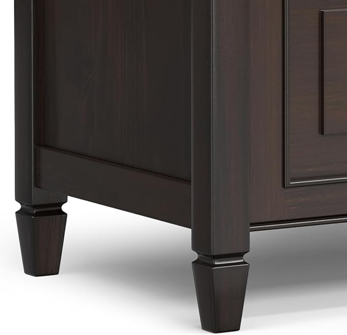 SIMPLIHOME Connaught Entryway Storage Bench - 30 inch Wide Solid Wood Small Storage Seat in Chestnut Brown, Traditional Bench for Entryway or Living Room with Lift-Up Lid and Decorative Trim