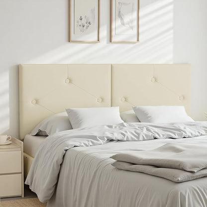 Modern Queen Headboard, Upholstered Faux Leather Bed Headboard with Solid Wood & Sturdy Metal Legs, Tufted Adjustable Height Headboards in Button Design, Beige
