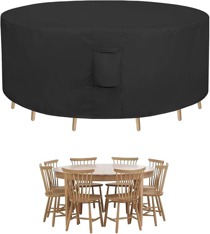 Easy-Going Round Patio Furniture Cover Waterproof Outdoor Dining Table and Chair Cover Anti-UV Outside Sectional Sofa Set Covers (62" Dia x 28" H, Black)