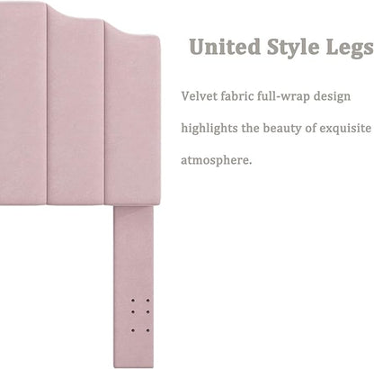 Queen Size Headboard Only, Velvet Wall Mounted Headboard Queen/Full Size for Adjustable Bed, Modern Vertical Channel Design with Curved Tufted Upholstered Head Board, Pink