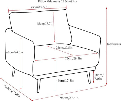 Mid-Century Accent Chair,Modern Oversized Armchair for Living Room,Comfy Upholstered Reading Accent Chairs for Bedroom,Single Sofa Chair (Navyblue-1PACK)