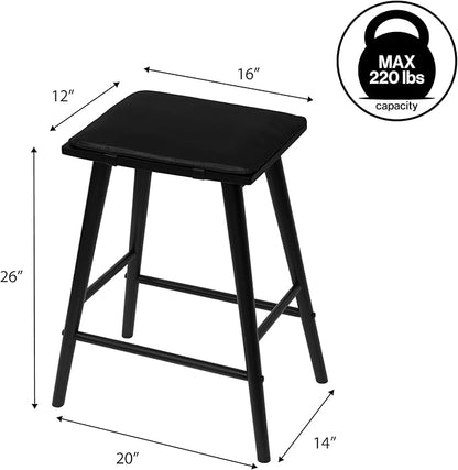 JONATHAN Y CSL2002C Peroni 26" MidCentury Classic Saddle-Seat Solid Wood/Vegan Leather Backless Counter Stool for Home, Kitchen, Workspaces, Cafes and Resturants with Removeable Cushion, Black