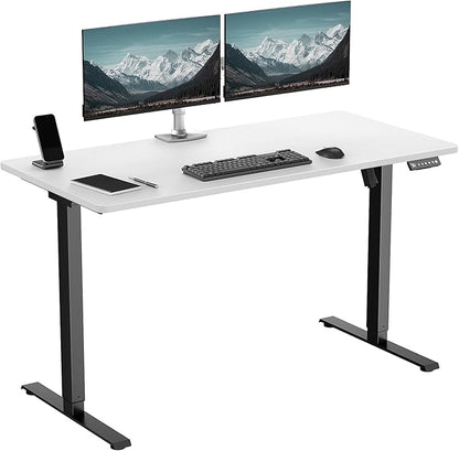One-Piece Electric Standing Desk, 48 x 24 Inch Adjustable Height Sit to Stand Up Desk for Home Office, Work & Study, Black Frame & White Desktop (2 Packages)