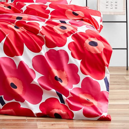 Marimekko - King Comforter Set, Cotton Bedding with Matching Shams, Lightweight Home Decor for All Seasons (Unikko Red, King)