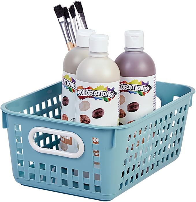 Really Good Stuff Medium Plastic Book Baskets, 11" by 7?" by 4?" - 6 Pack, Water | Versatile Storage Solution for Classroom, Home and Office l Toy Storage, Multi-Purpose Organizer Basket