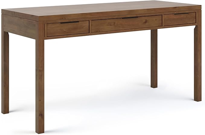 SIMPLIHOME Hollander Desk - 60-Inch Wide Solid Wood Writing Desk in Medium Saddle Brown, Contemporary Home Office Computer Table for Workspace or Study with 2 Drawers and Flip-Down Keyboard Tray