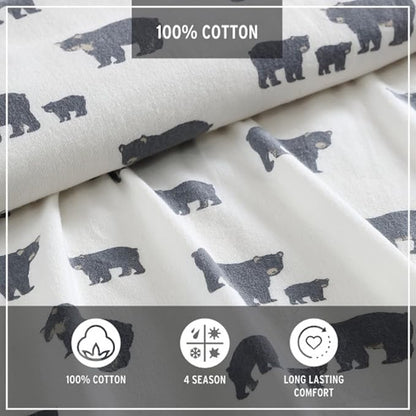 Eddie Bauer - Twin Sheets, Cotton Flannel Bedding Set, Brushed For Extra Softness, Cozy Home Decor (Bear Family, Twin)