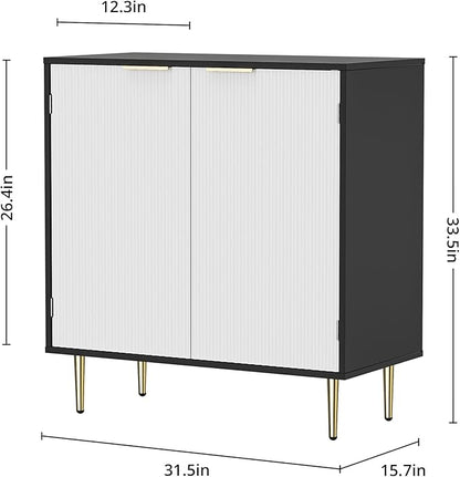 Buffet Sideboard Cabinet with 2 Doors, Modern Kitchen Cabinet with Golden Handles & Legs, Adjustable Shelf, Accent Coffee Bar Storage Sideboard for Kitchen, Living Room, Black & White