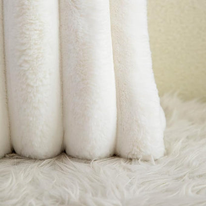 Neelvin Cream White Faux Fur Cozy Soft Striped Decorative Throw Pillow Covers 22x22 inch Set of 2,Velvet Pillowcase Cushion Case for Sofa Couch