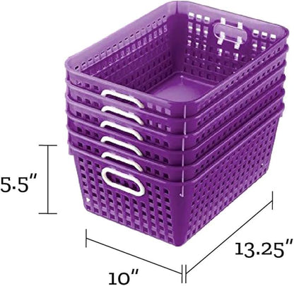 Really Good Stuff Large Plastic Book Baskets, 13.25" by 10" by 5.5" - 12 Pack, Purple, Classroom Library Organizer, Toy Storage, Multi-Purpose Organizer Basket