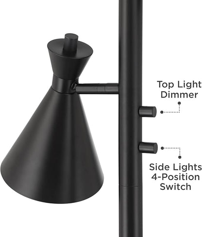 Possini Euro Design Ballard Modern 72" Tall Standing Floor Lamp Skinny Large Tree Torchiere Pole Task with Side Lights Dimmable Black Metal Living Room Bedroom House Reading Office Home Decor