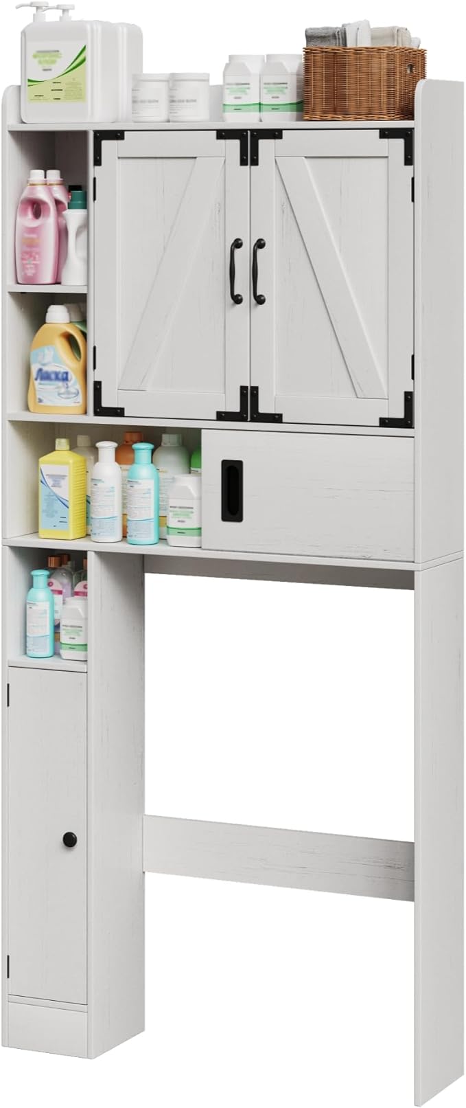 ChooChoo Over The Toilet Storage Cabinet, Farmhouse Bathroom Shelf Over Toilet with Adjustable Shelves, Above Toilet Storage Cabinet with Sliding Door for Bathroom, Laundry Room, White