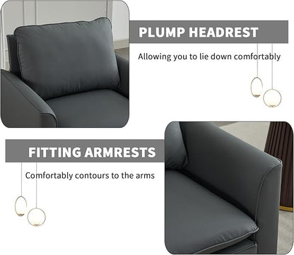 YISHENG Mid-Century Modern Living Room Accent Chairs Set of 2 - Oversized Faux Leather Armchairs with Removable Cushions & Metal Legs, Comfortable Sofas for Office/Lounge/Bedroom/Reception,Gray