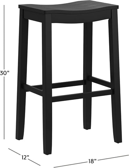 Hillsdale Fiddler Wood Backless Bar Height Stool with Saddle-Style Seat, Black