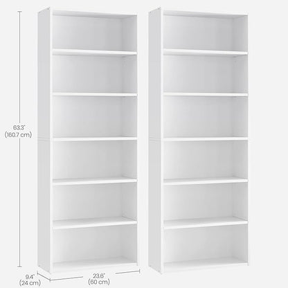 VASAGLE Set of 2 Bookshelves, 23.6 Inches Wide, 6-Tier Open Bookcases with Adjustable Storage Shelves, Floor Standing Units, Cloud White ULBC166T14-2